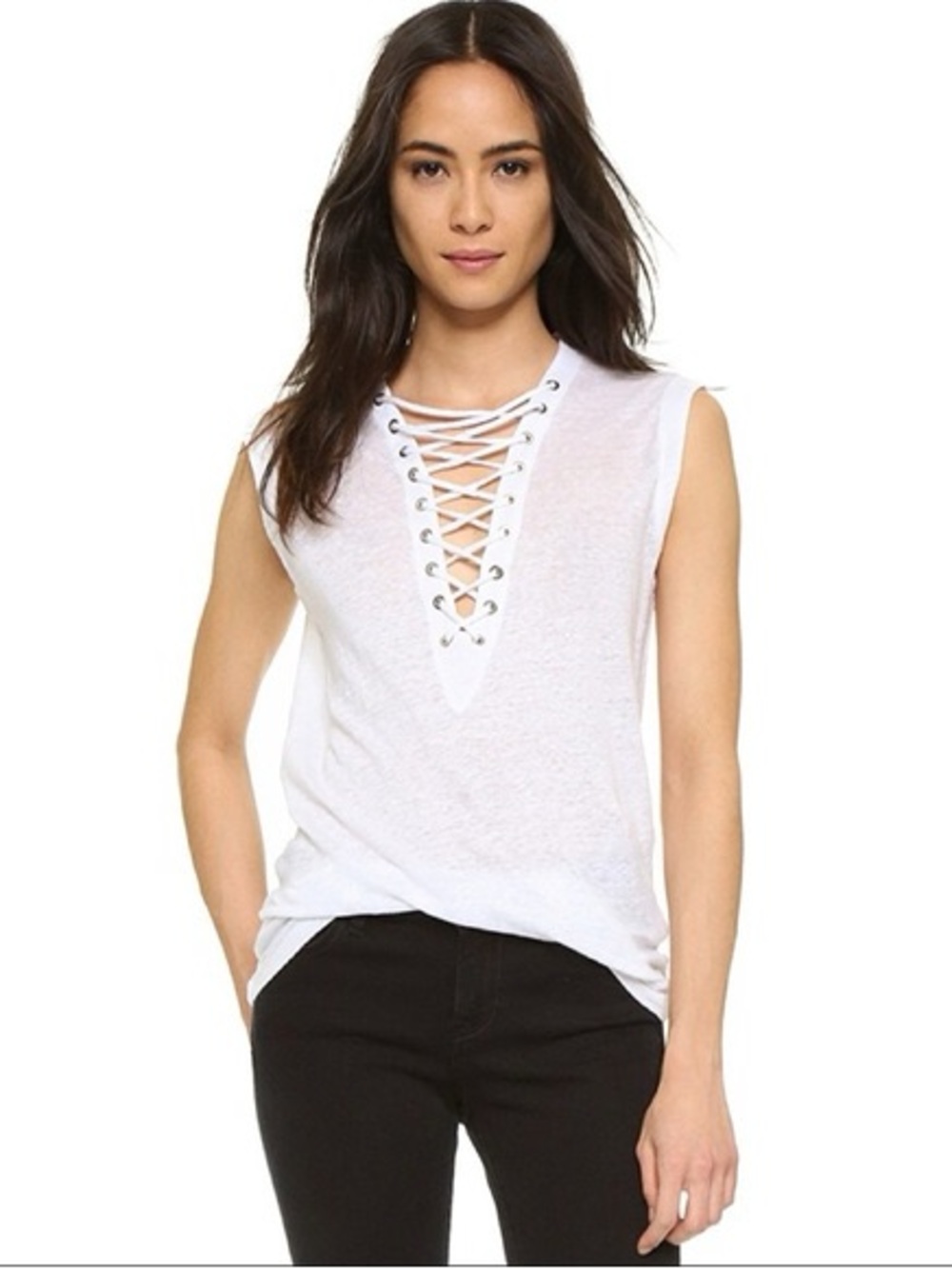 IRO Tessa White Linen Lace-Up Sleeveless Women's Top